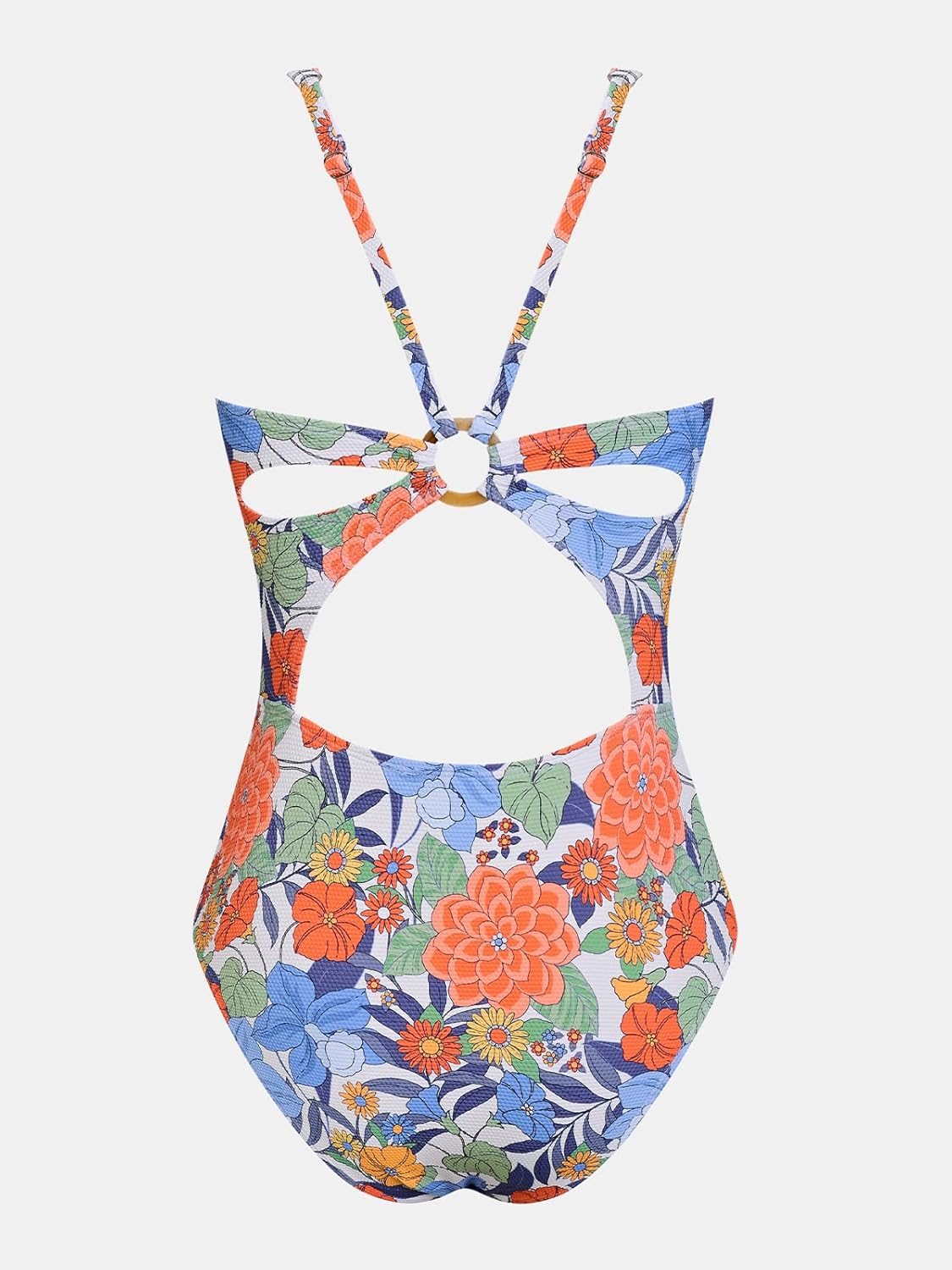 CUPSHE Women's One Piece Swimsuit Deep V Neck Keyhole Cutout O Ring Textured Bathing Suit