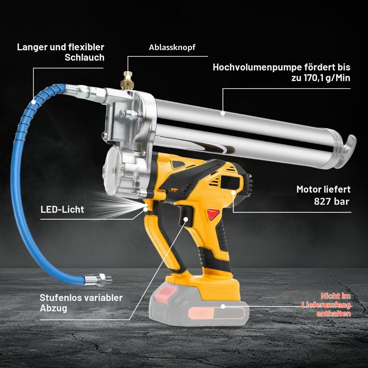 Akku Fettpresse, 12000 PSI Leistungsstarkes Elektrische Fettpresse für Makita 18V Akku, Professionelle Fettpresse Akku mit 50cm Schlauch (Ohne Akku)