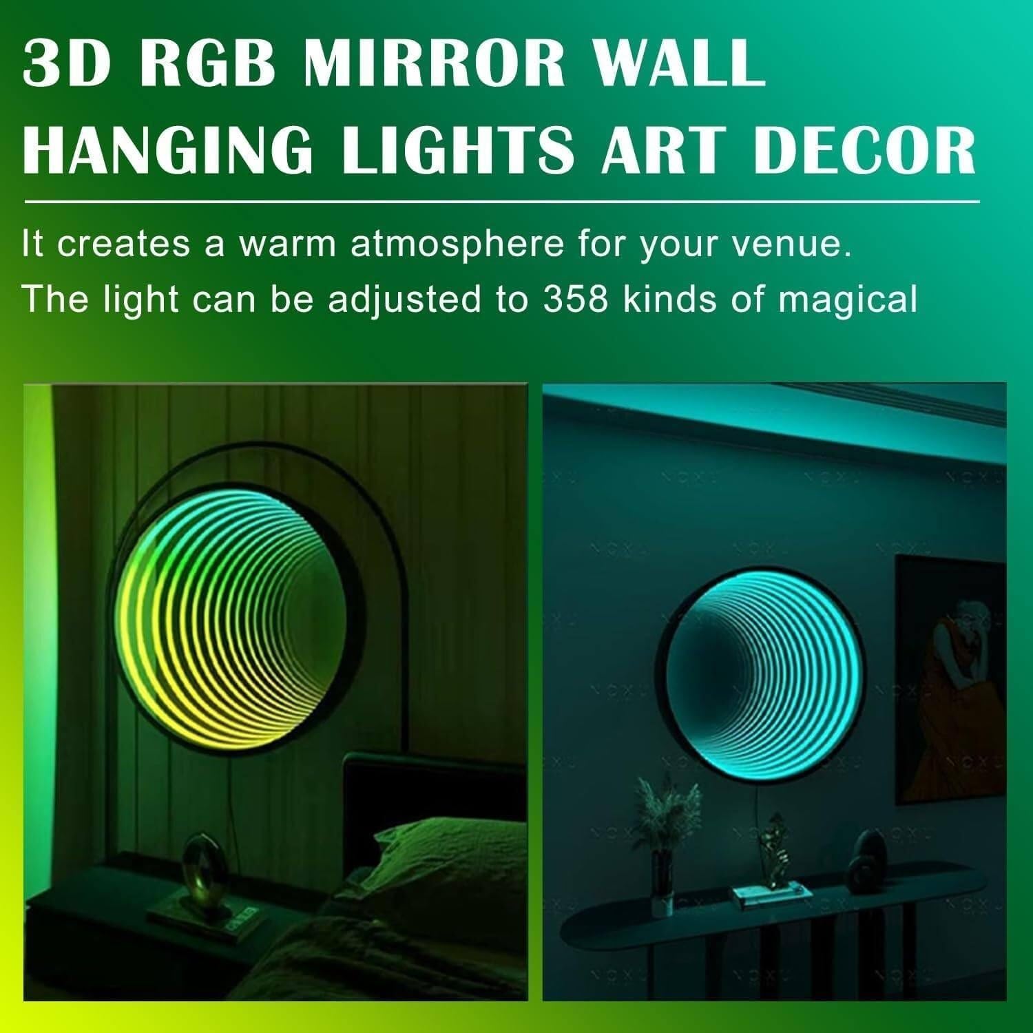 LED Infinity Mirror Tunnel Lamp, LED 3D Mirror Night Light with Remote,358 Magical Light Effects,RGB Multi Color Night Light(B,30cm/11.8")