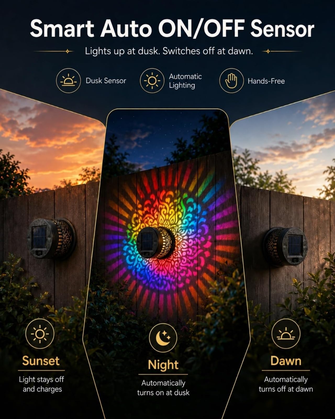 Decorative RGB Solar Mandala Lights, Luces Solares para Jardín y Valla, Resistentes al Agua, Ideales para Exteriores, Jardines, Patios, Macetas y Vallas (4PCS)