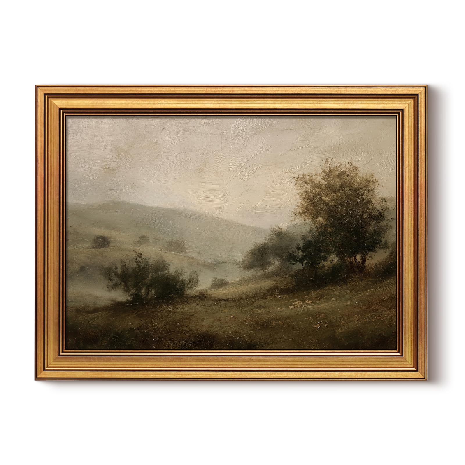 HUARCEY Framed Canvas Wall Art Vintage Decor, Quiet Mountains Picture Decor, Rustic Vintage Neutral Canvas Paintings Retro Table Desk Pictures for Bedroom Living Room, 12x16Inch — image 1
