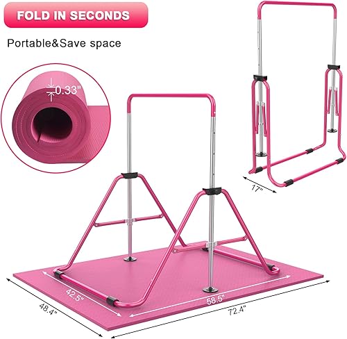Miniatura 3 de Barras de gimnasia para niños con altura ajustable, barra de entrenamiento de gimnasia plegable, barra horizontal expandible junior para el hogar