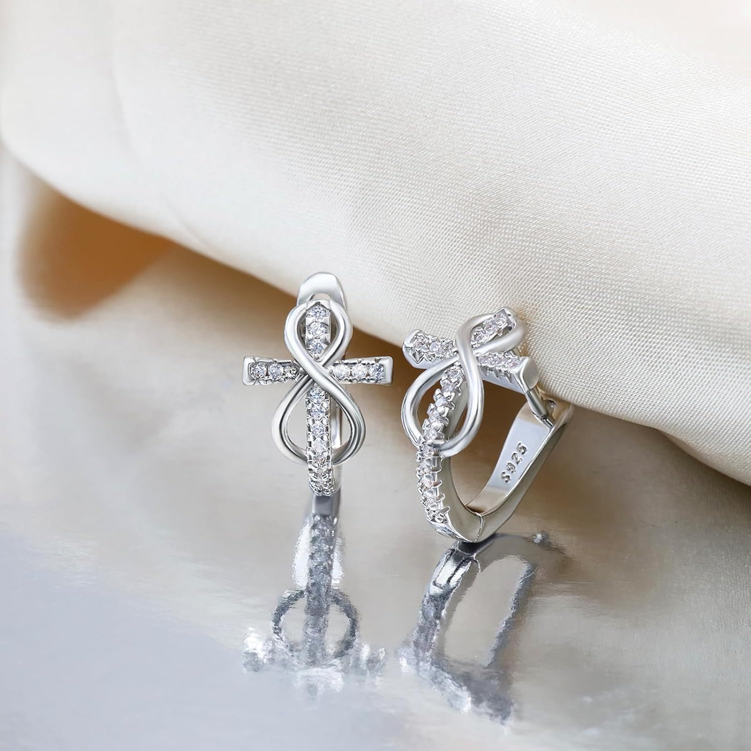 Sterling Silver Trendy Cross Huggie Hoop Earrings for Women Dainty Charms Hypoallergenic Jewelry Birthday Gift for Women (Silver) - Image 4