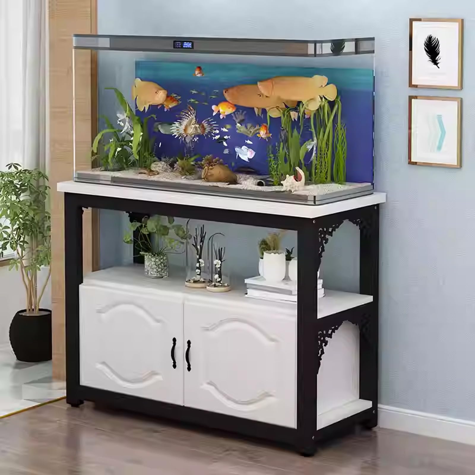 Aquarium Stand with Cabinet, Multi-Tier Fish Tank Stand, Durable, Space-Saving, Easy to Clean, Ideal for Living Rooms and Bedrooms(Style B,50x40cm/19.7x15.7in)
