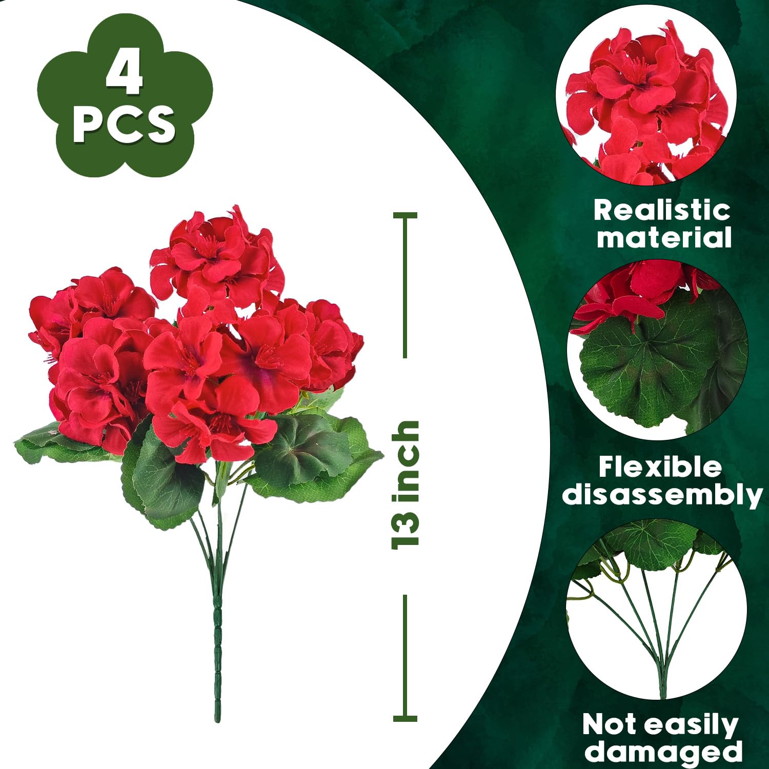Artificiale Geranio Rosso Fiori Di Seta Pianta Da Esterno Cespuglio 2 Fasci Fiori Finti Gerani Per Esterni Decorazioni Floreali Per La Casa Giardino I P13484864