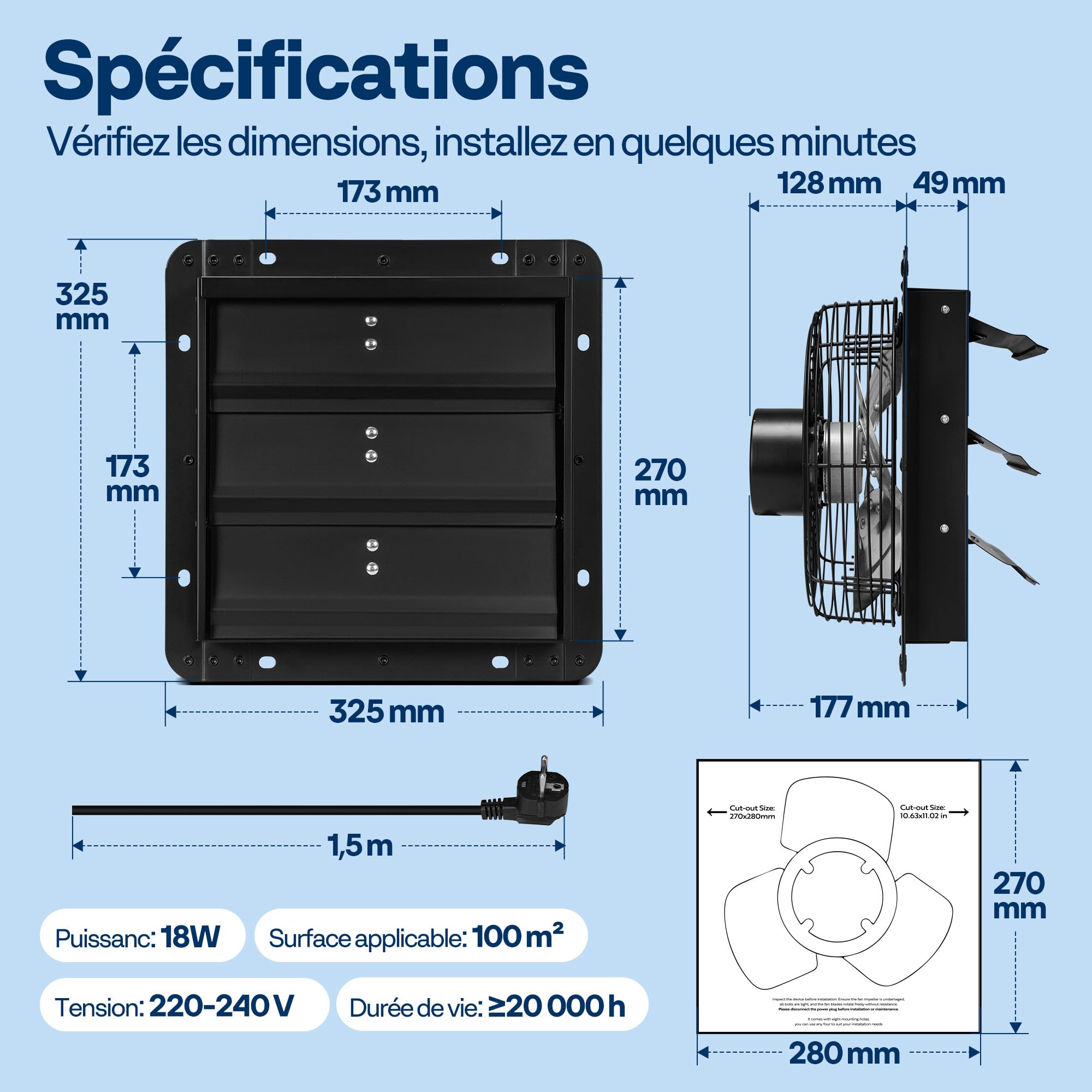 VIVOHOME 250mm Ventilateur d'Extraction à Volets Extracteur d'Air Industriel Mural avec 10 Vitesses Réglables Moteur EC pour Serre Sous-Sol Garage Combles Ateliers et Cuisine