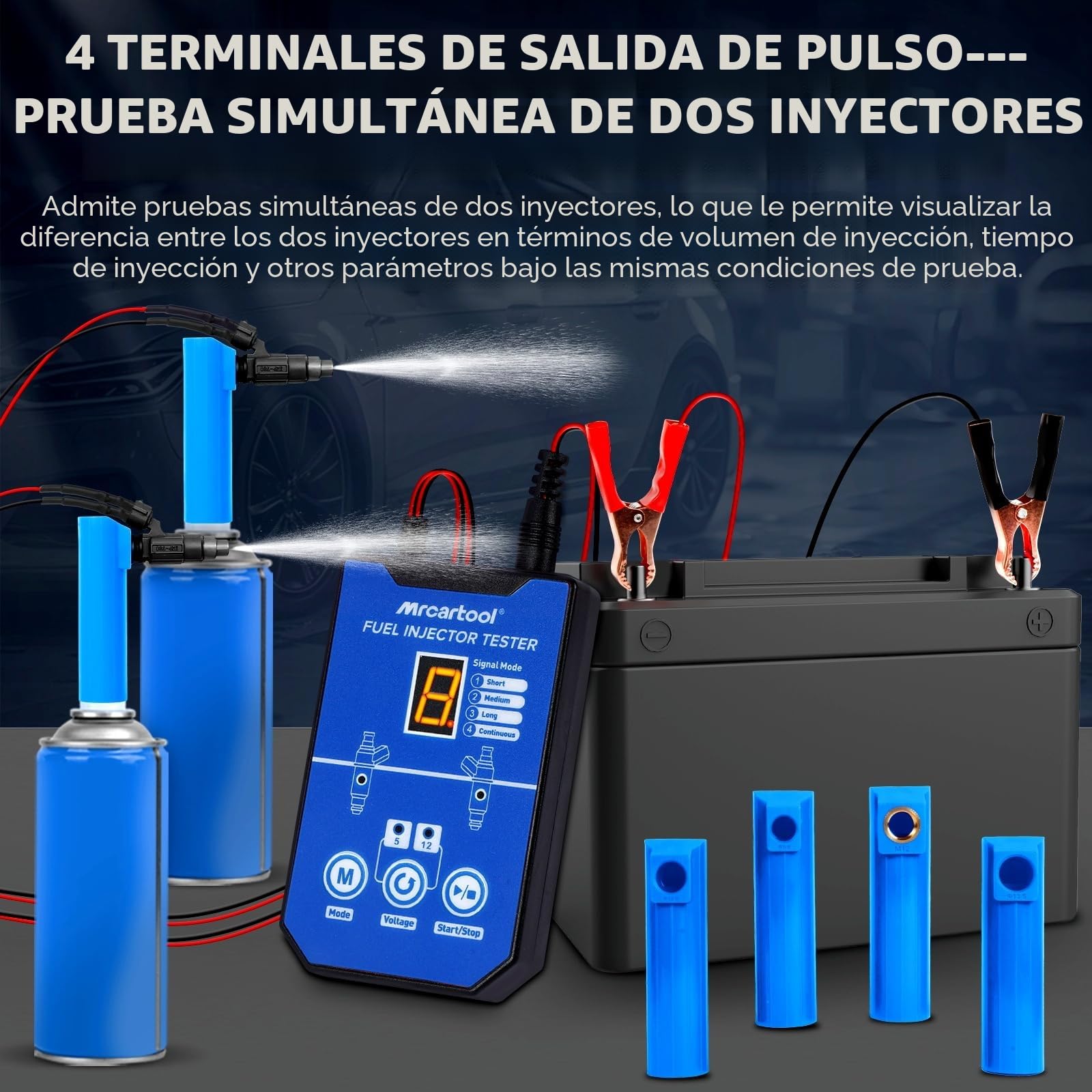 MRCARTOOL - Comprobador de inyectores de combustible para coche, 12 V, con 6 boquillas para inyectores EFI GDI de 5 V, 12 V, 8 modos de impulso, kit de limpieza, doble potencia, cable de 1 m