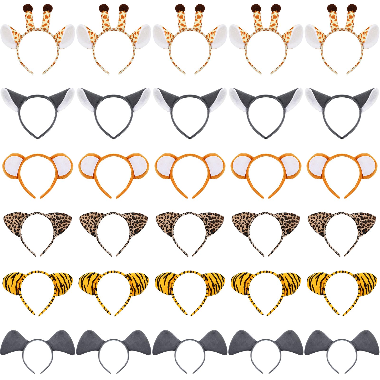 Kigeli 30 Pcs Jungle Animal Safari Ears Headbands for Hair Hoops Photo Booth Props One Birthday Easter Halloween Favors