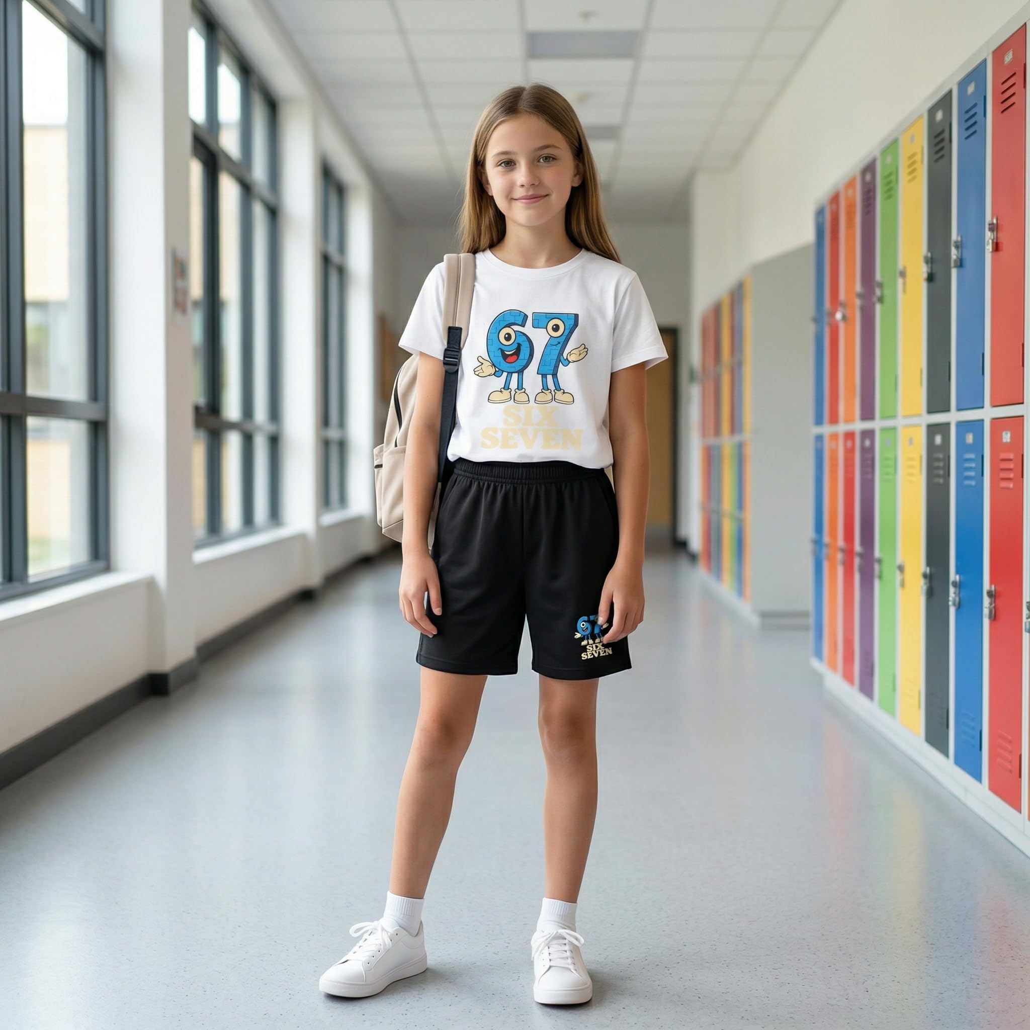 Juego de ropa infantil para niños y niñas (niños y niñas) – Traje divertido inspirado en el meme "67/Seven": camiseta + pantalones cortos, conjunto de verano cómodo — view 2
