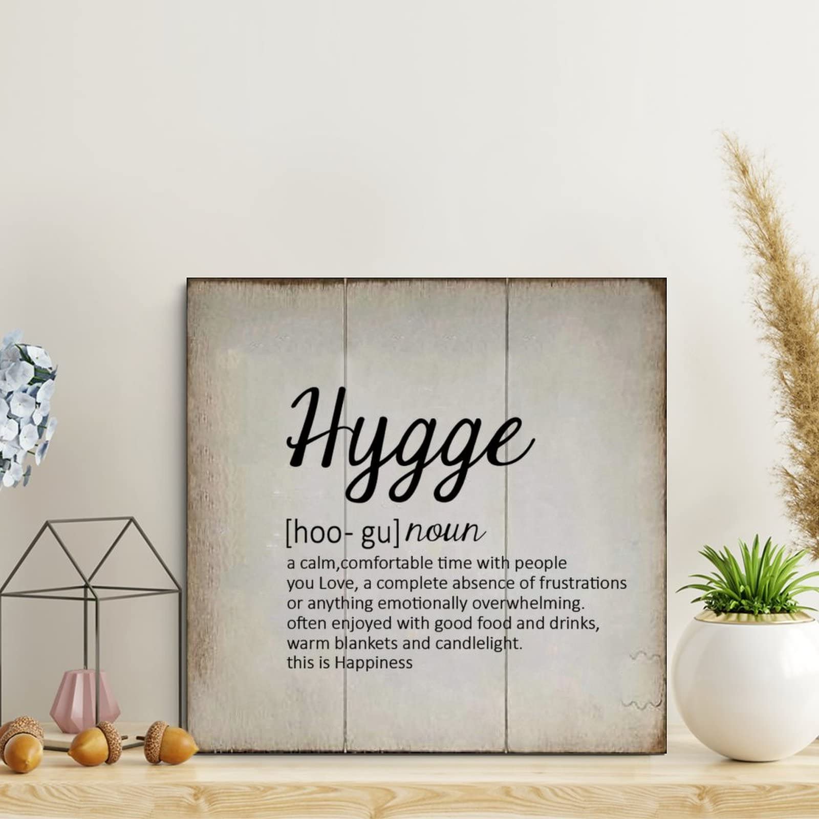Hygge Definition Wood Sign Hygge Definition Typography Wooden Sign Wall Art Rustic Wall Decorations for Living Room Kitchen Wall Hanging Signs Wall Sign Home Decor 10x10in