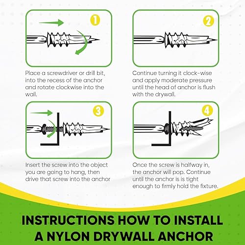 Miniatura 3 de Anclaje de plástico autoperforante para paneles de yeso con kit de tornillos, el paquete incluye 25 anclajes grandes y 25 pequeños con tornillos de