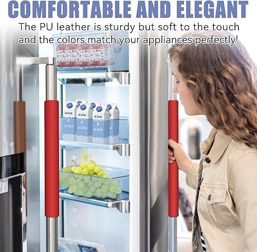 Vista 14 de Fundas para manijas de puerta de refrigerador, 5 unidades, fundas de cuero para manijas de electrodomésticos de cocina, mantienen tu refrigerador