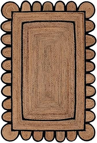 SVI Rug Scallop Pattern Jute Bohemian Area Rug (Black, 2'x3')