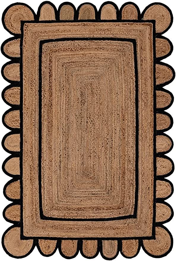 SVI Rug Scallop Pattern Jute Bohemian Area Rug (Black, 2'x6')