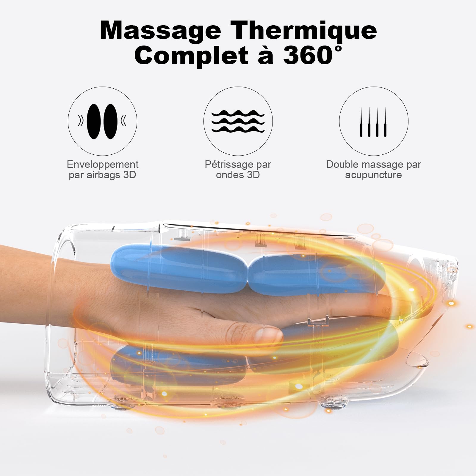 Masseur Mains avec 3D Compression, 3 Massages & Chaleur pour Arthrite | Adapté à l'Arthrite et au Syndrome du Canal Carpien Masseur pour les Mains sans Fil, Adapté à Toute la Famille