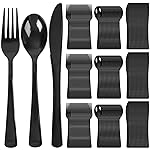 Supernal 300 Pieces Black Plastic Silverware Disposable Cutlery Black Disposable Silverware Heavy Duty Plastic Cutlery Set 100 Forks 100 Knives 100 Spoons for Wedding Party Supplies Everyday Use