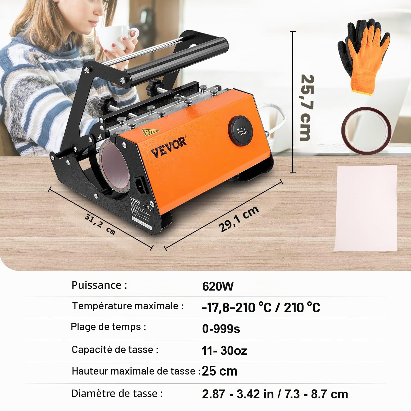 VEVOR Presse à chaleur pour gobelets, machine de presse à chaleur pour tasses de 80 ml, transfert de sublimation de 11 à 15 onces, 16 à 65 ml, tasses droites et fines, presse à chaleur de tasse