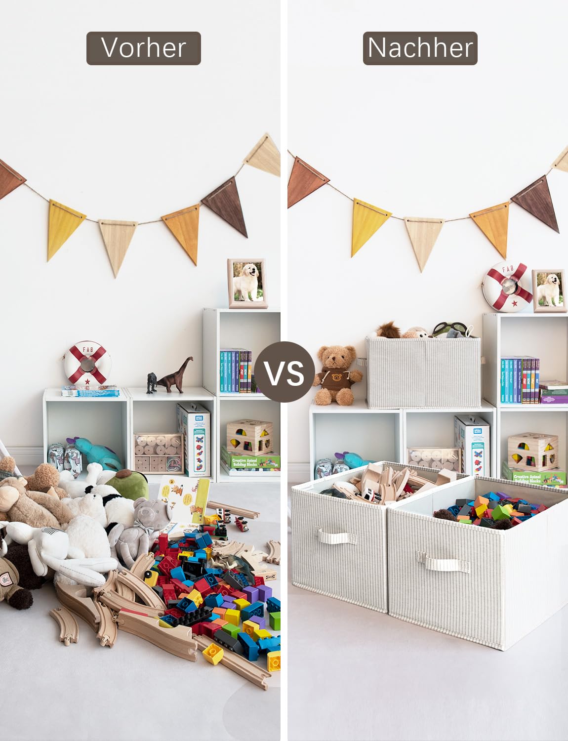 StorageWorks Aufbewahrungskorbe, Aufbewahrungsbox, Beige Gestreift, 3 Stück – Ansicht 2
