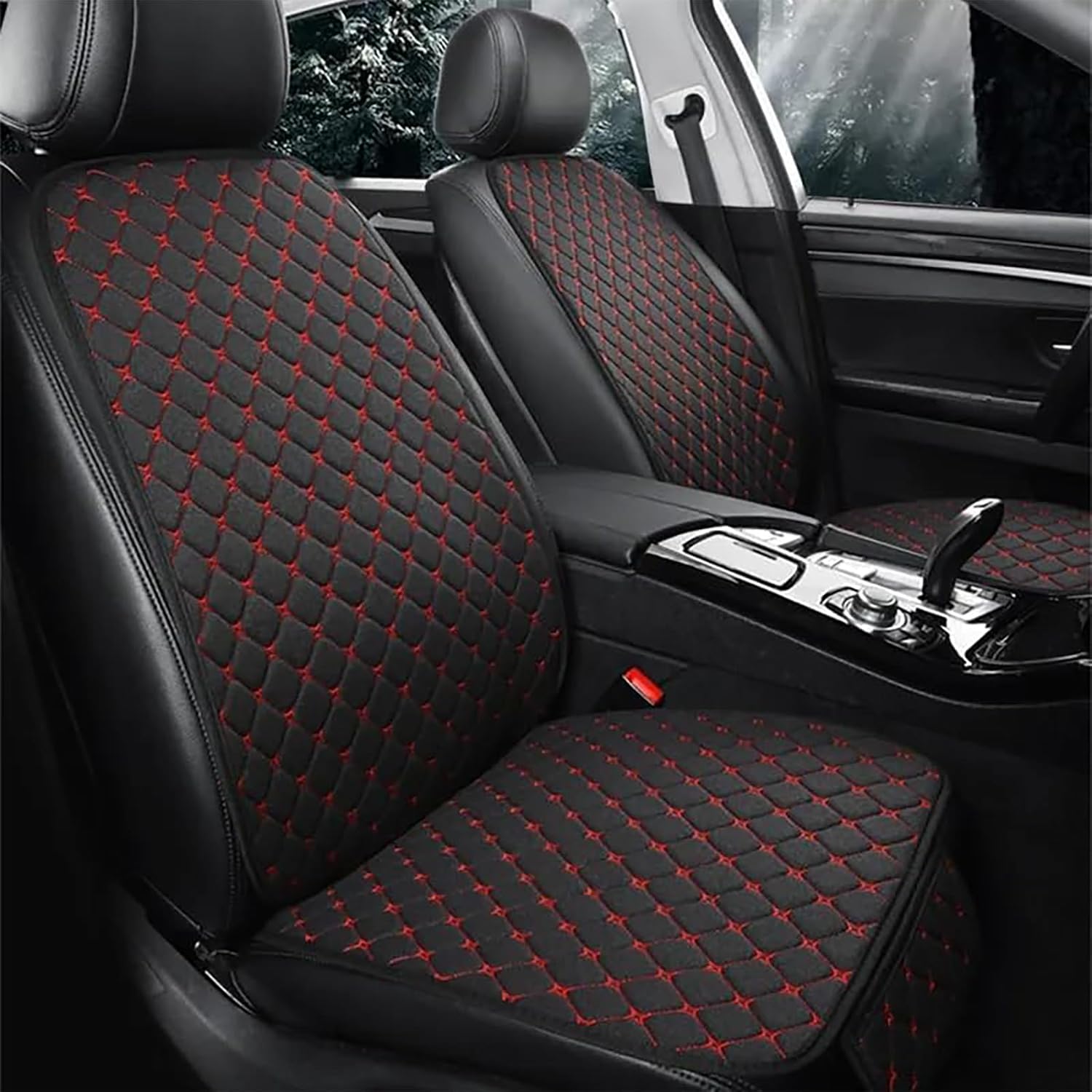 Car Seat Cushion for Ford Fusion 2010-2020, Soft Comfortable Front and Back Seat Covers for Driving Travel, Anti-Slip Bottom Car Seat Protector for All Seasons, B/Black-Red