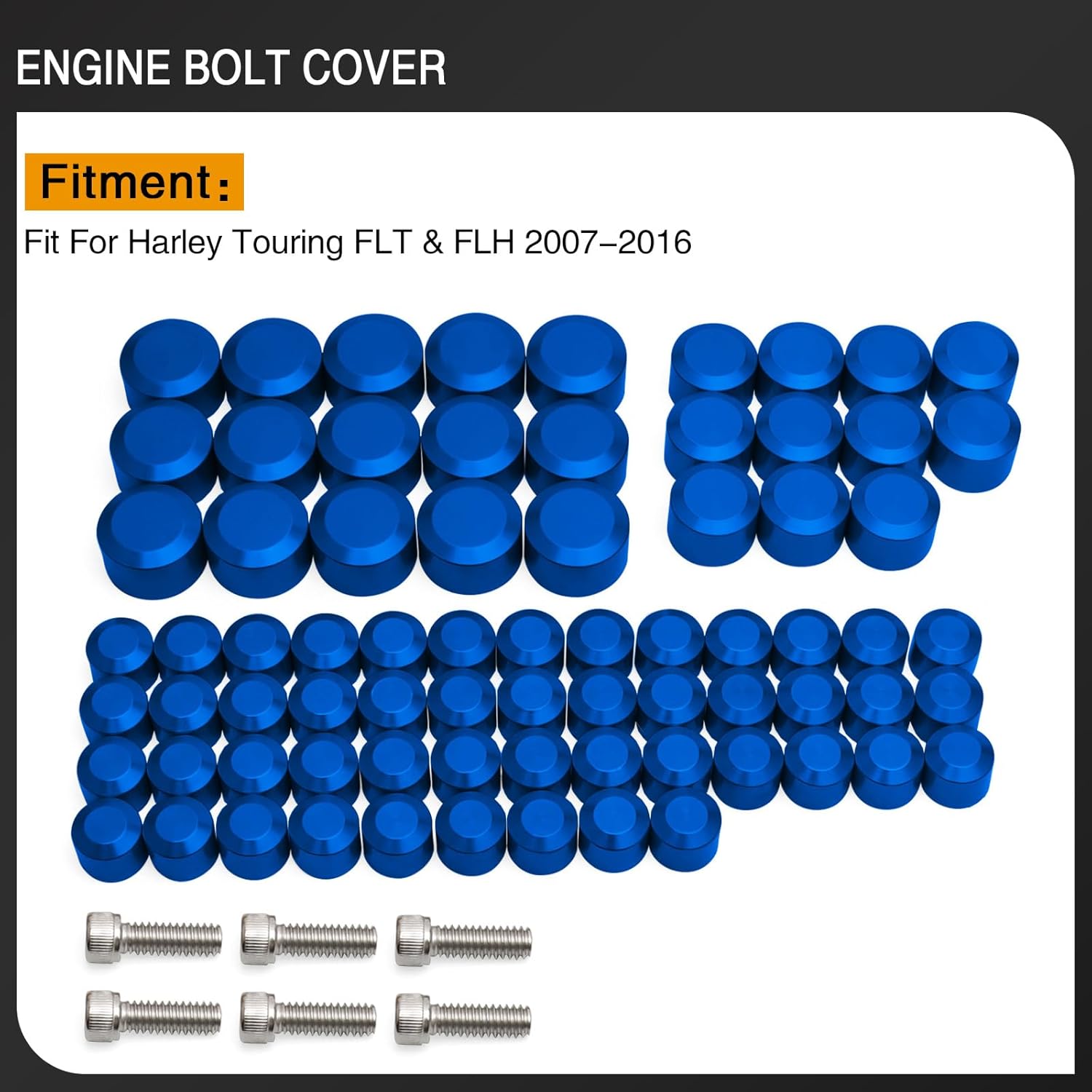 Bolt Covers Engine Twin Cam Toppers Caps Kit Aluminum for Harley Touring 2007-2016 Road King Electra Street Glide Road Glides FLT FLH 75Pcs (Blue)