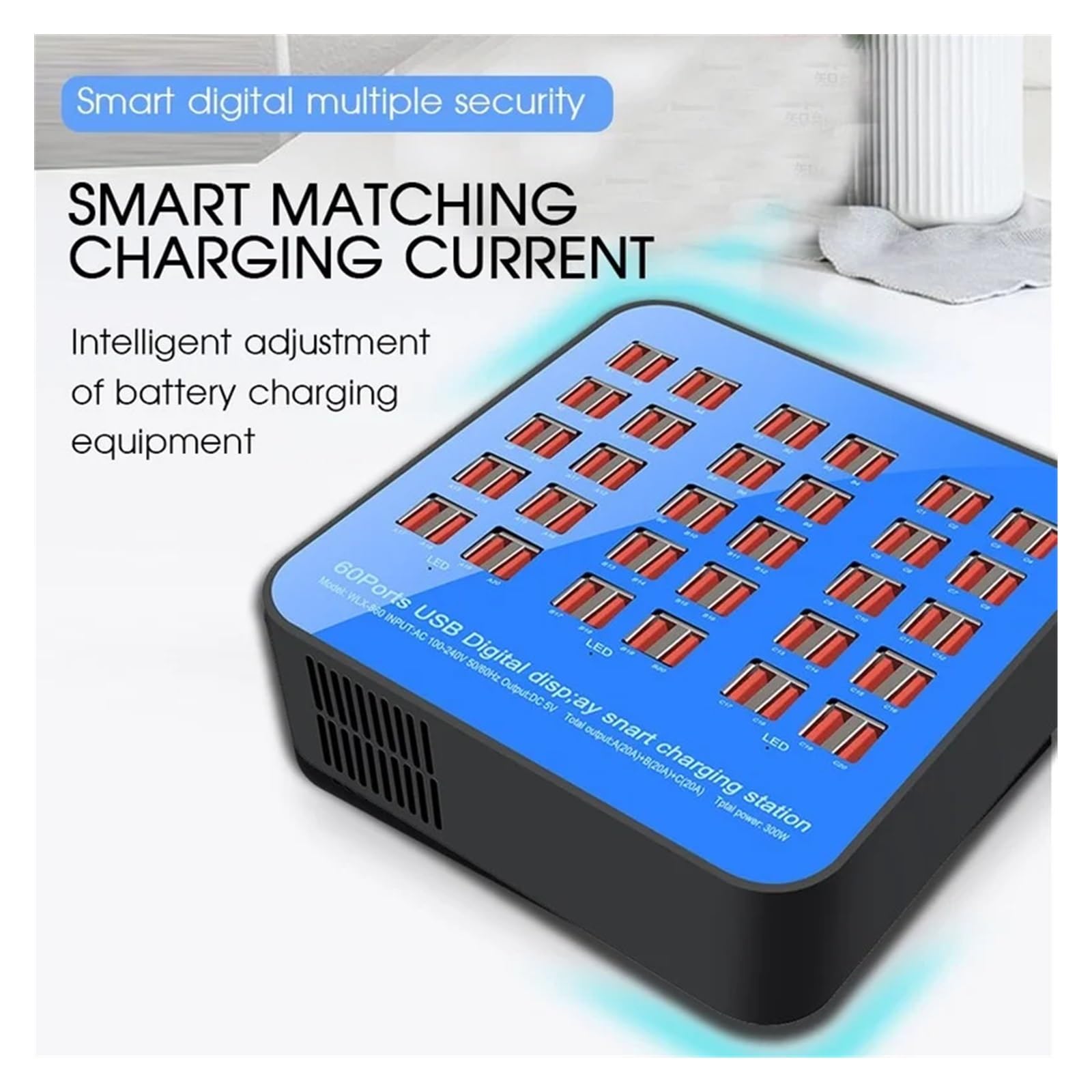 EDEDE Chargeur USB Multiple, Chargeur USB Multi-Rapide 300W, Station de Charge USB Portable à 60 Ports, Chargeur Mural Intelligent pour Smartphone(100W)