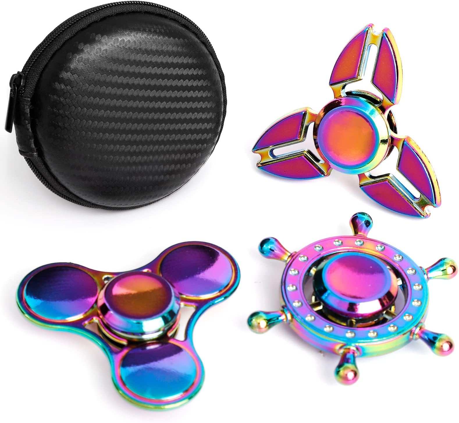 Rainbow Fidget Spinner Toys Metal 3 Pack Set, Small Handheld Finger Hand Spinners Fidgeting Toy for Kids Adults Spinning Top Focus Desk Toys Fingertip Gyro Party Favors Goody Bag Fillers Novelty Gift