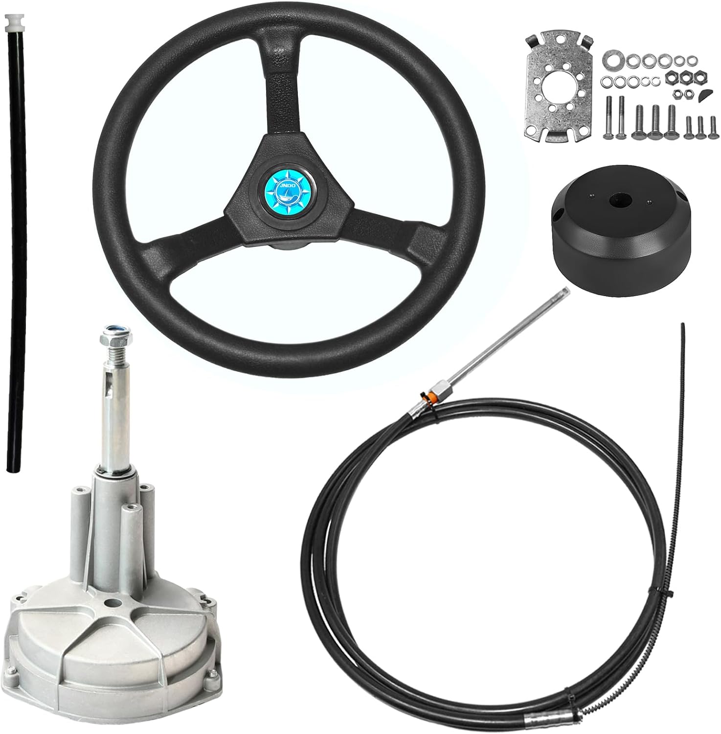 JNDO 10/12/13/14/15FT Boat Steering Cable Kit Outboard Steering Cable Boat Steering System Kit with 12.5 Inch Wheel Rotary Helm