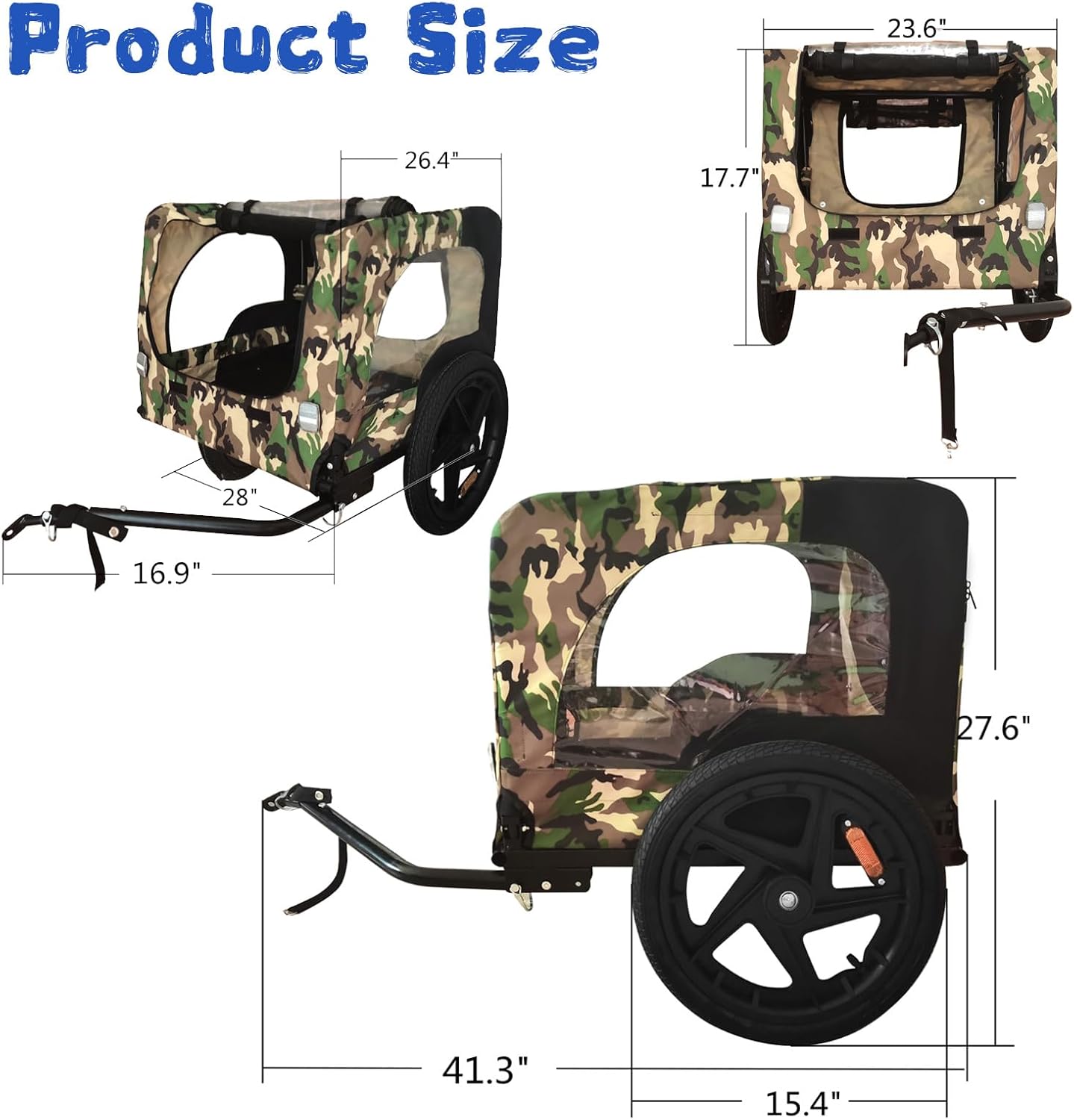 Bike Trailer for Dogs, Foldable Bike Dog Trailer with 16 Inch Wheels and Leash for Outdoor Travel