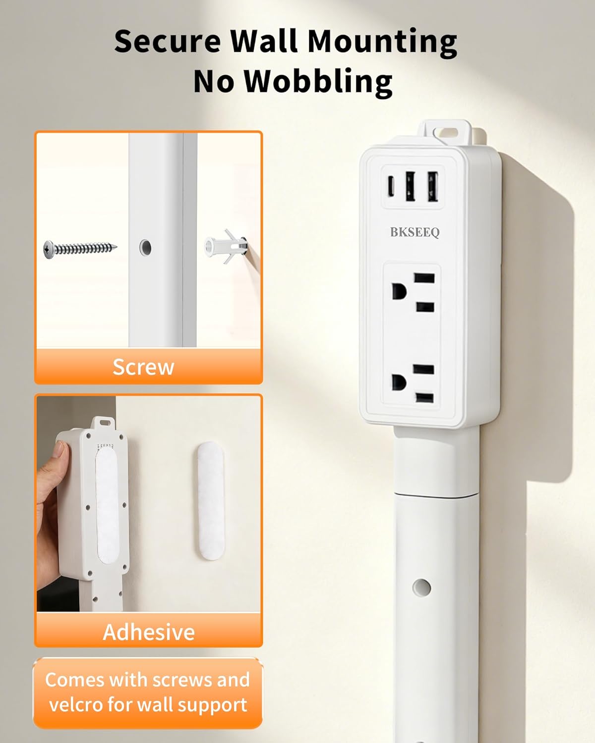Extendable Outlet, Electrical Outlet Extender Stick with 1 USB-C & 2 USB-A, 2 AC Outlets, Power Socket Expander Features 4-Way Plug, Hard-to-Reach Outlets, Extends 6.3–33.5" for Behind Couch, Bed