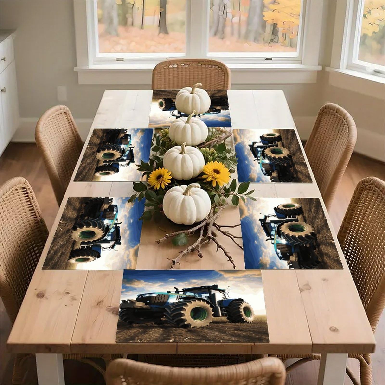 Farm Tractor Placemats Heat-Resistant Washable Place Mats Anti Slip Dining Table Place Mats Wipeable Dining Table Mats Kitchen Decoration Placemats 17.7’’×11.8’’