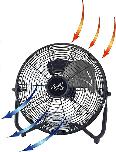 Miniatura 6 de Vie Air Ventilador de piso de metal de alta velocidad inclinable industrial de 20 pulgadas, color negro