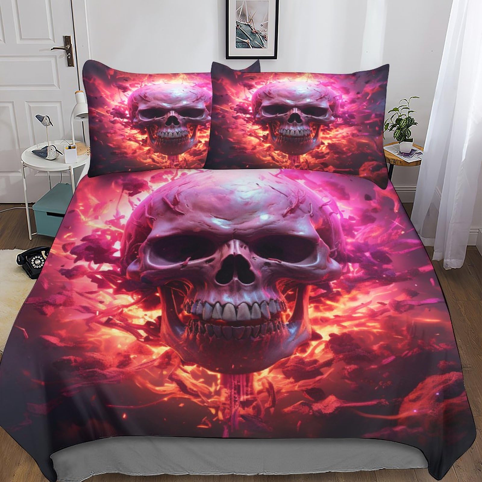 Parure de lit king size IOFEER à motif skulls en microfibre 220x240 cm
