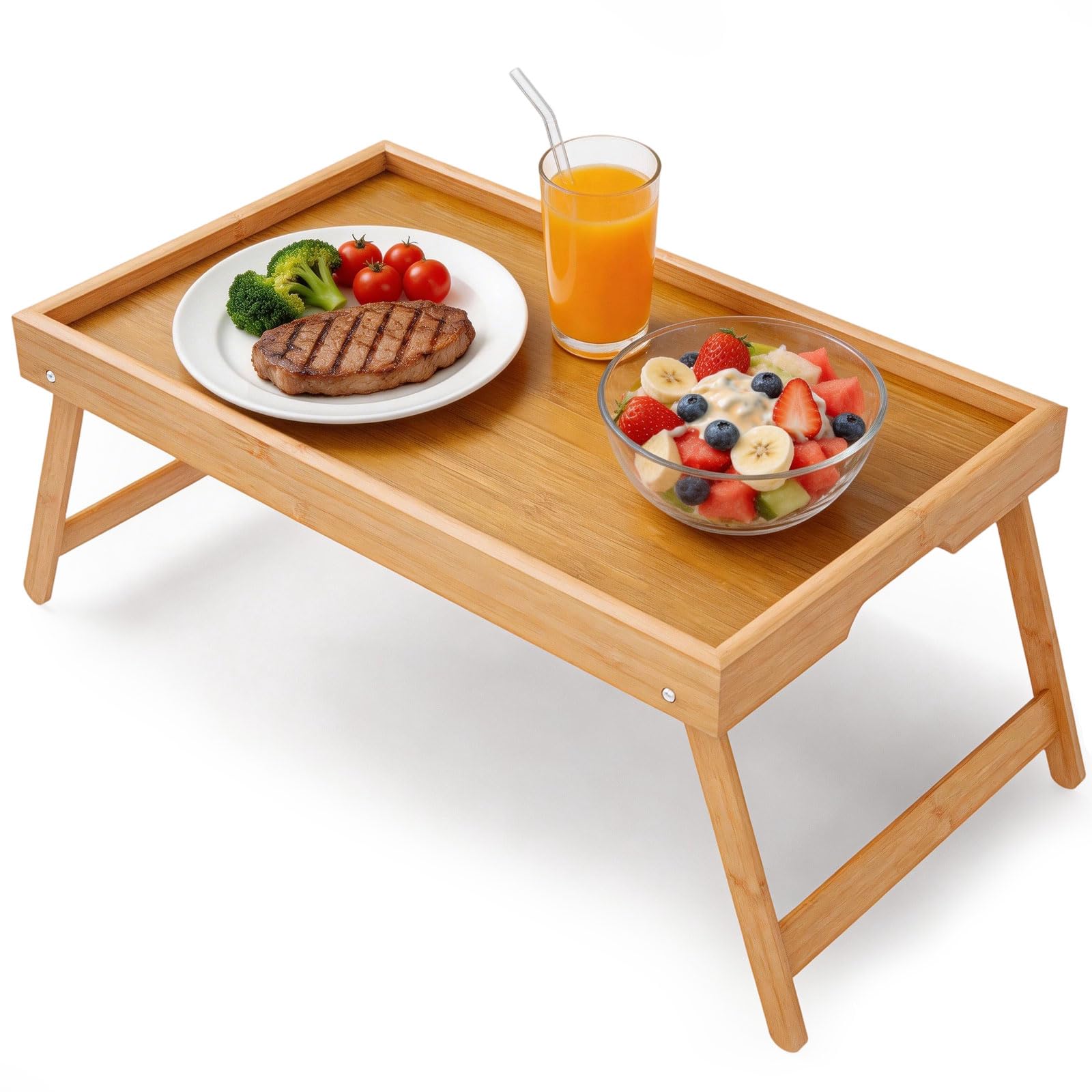 Joyseedi Wood Bamboo Bed Tray With Folding Legs, Multipurpose Breakfast Bed Table Tray Laptop Stand For Eating, Tv Table, Laptop Desk, Snack And Work Station (Wood)