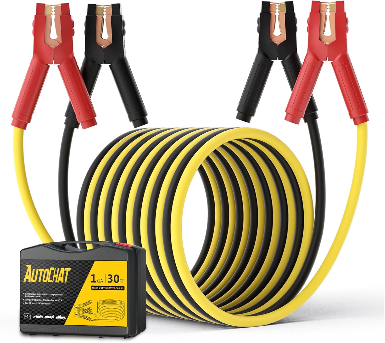 Heavy Duty Jumper Cables, 1 Gauge 30 Feet 900A Booster Cables Jump Start Automotive Jumper Cables Kit for Car, SUV, and Trucks with Carry Case, Gloves, Brushes