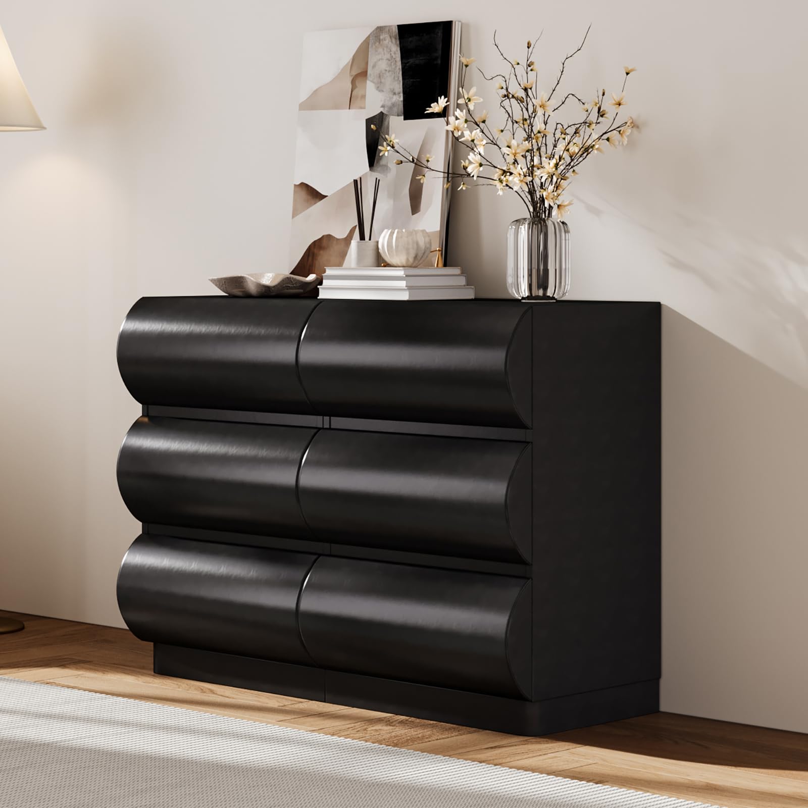 homary Black 6 Drawer Dresser Chest with Storage Cabinet Modern Chest of Drawers Storage Organizer Dresser for Bedroom Hallway Living Room (Black)