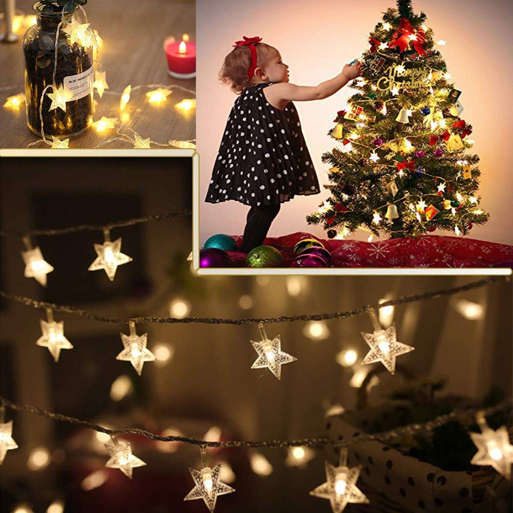 Luz de Navidad con Pilas Estrellas Luces de Cadena 5m 50 Iluminación Decorativa LED para la Navidad cumpleaños de la Boda Cubierta al Aire Libre Warm White