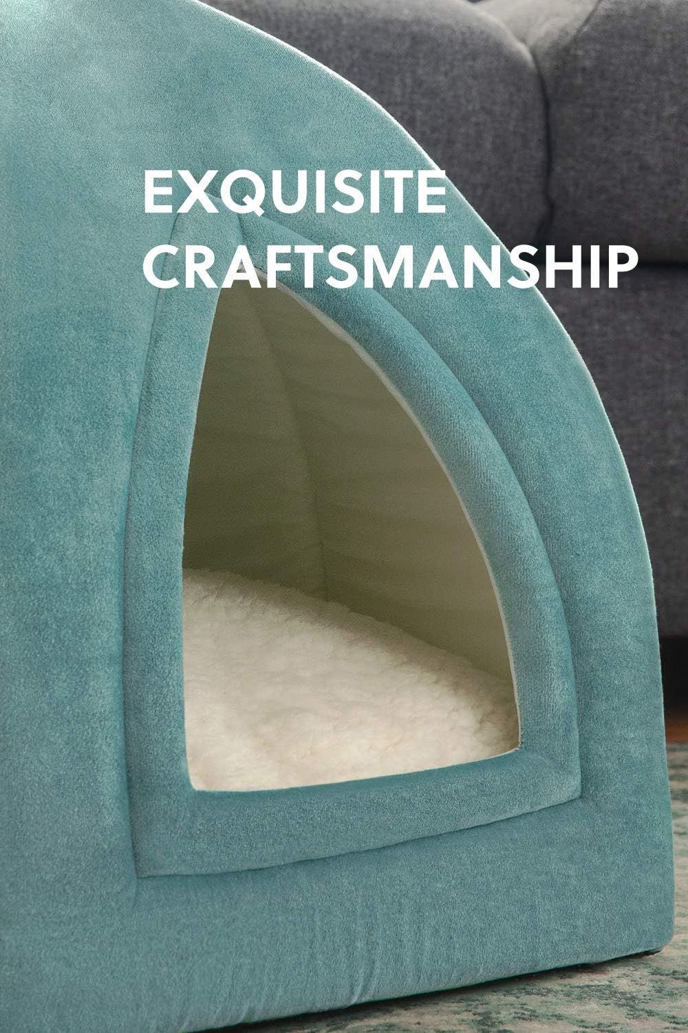 Bedsure Cat Beds for Indoor Cats - Cat House Cat Tent Cat Cave with Removable Washable Cushioned Pillow, Kitten Beds Cat Hut, Washed Blue, 15 inches