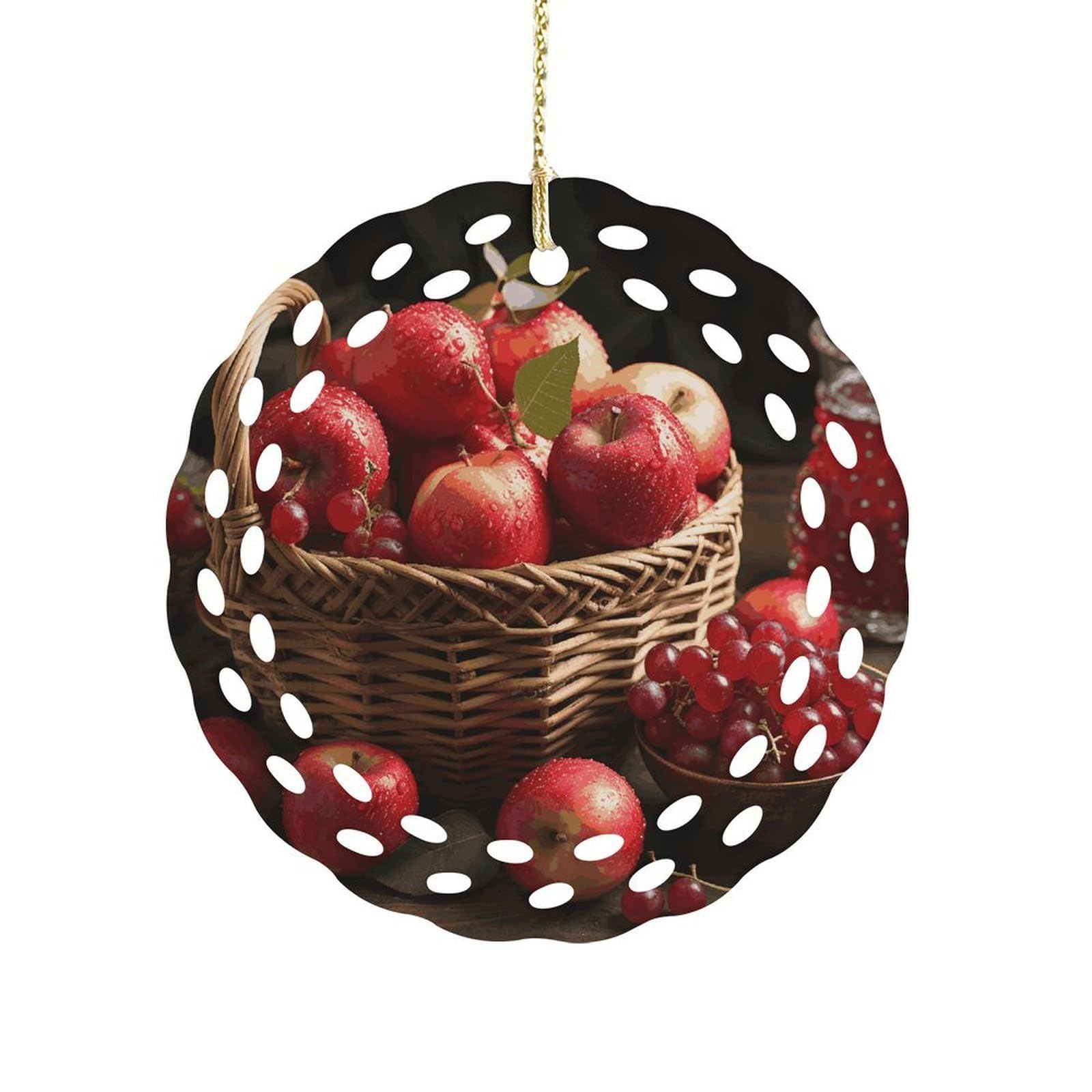 Khauerbc Women's Style Red Fruit In A Basket Hanging Decorations-3.2 In .Round Ornament For Decorating Shopping Malls, Shops, Homes.holiday Keepsake For Grandma Mothers Birthday.