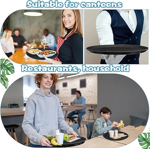 Miniatura 5 de Lallisa 8 bandejas grandes de 16 pulgadas para servir restaurantes con bandeja antideslizante de plástico antideslizante redonda para servir en bar,