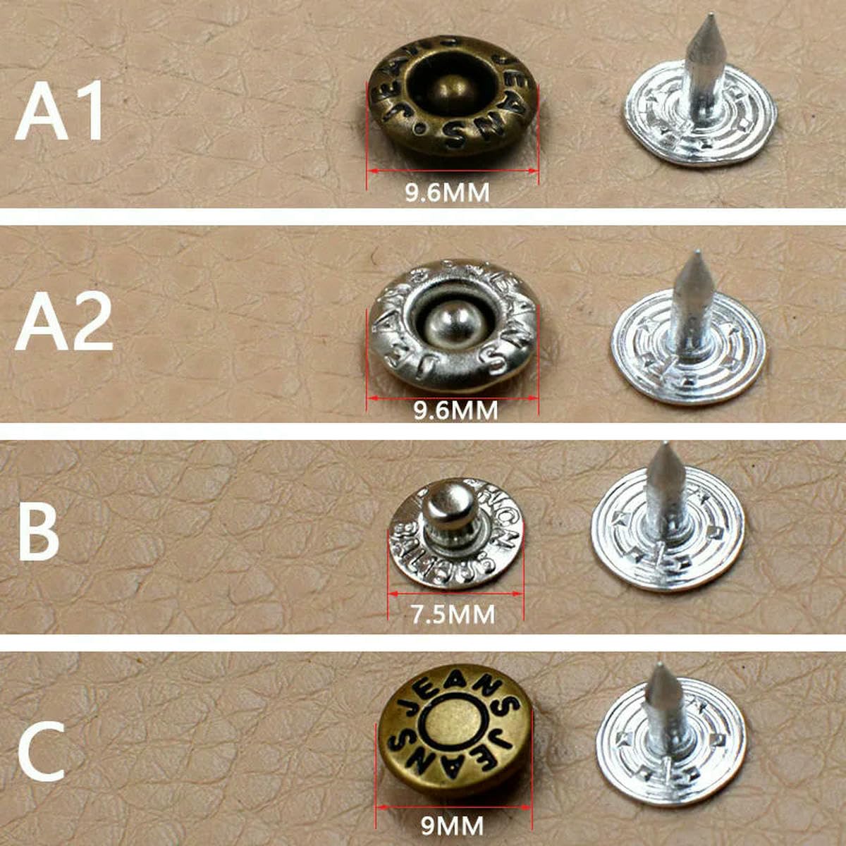 Fibbia per jeans, accessori decorativi, bottoni rotondi, rivetti a pressione manuale, fibbia per tasca, bottoni di regolazione in metallo - 100 set B e stampo