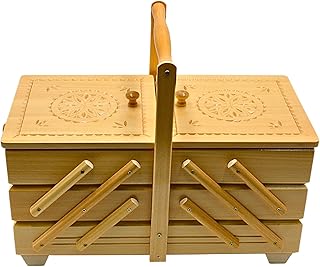 Dekohelden24 Sewing Box Made of Veneer Wood with 7 compartments in Natural, L/W/H 42 x 20 x 21 cm, 42 cm