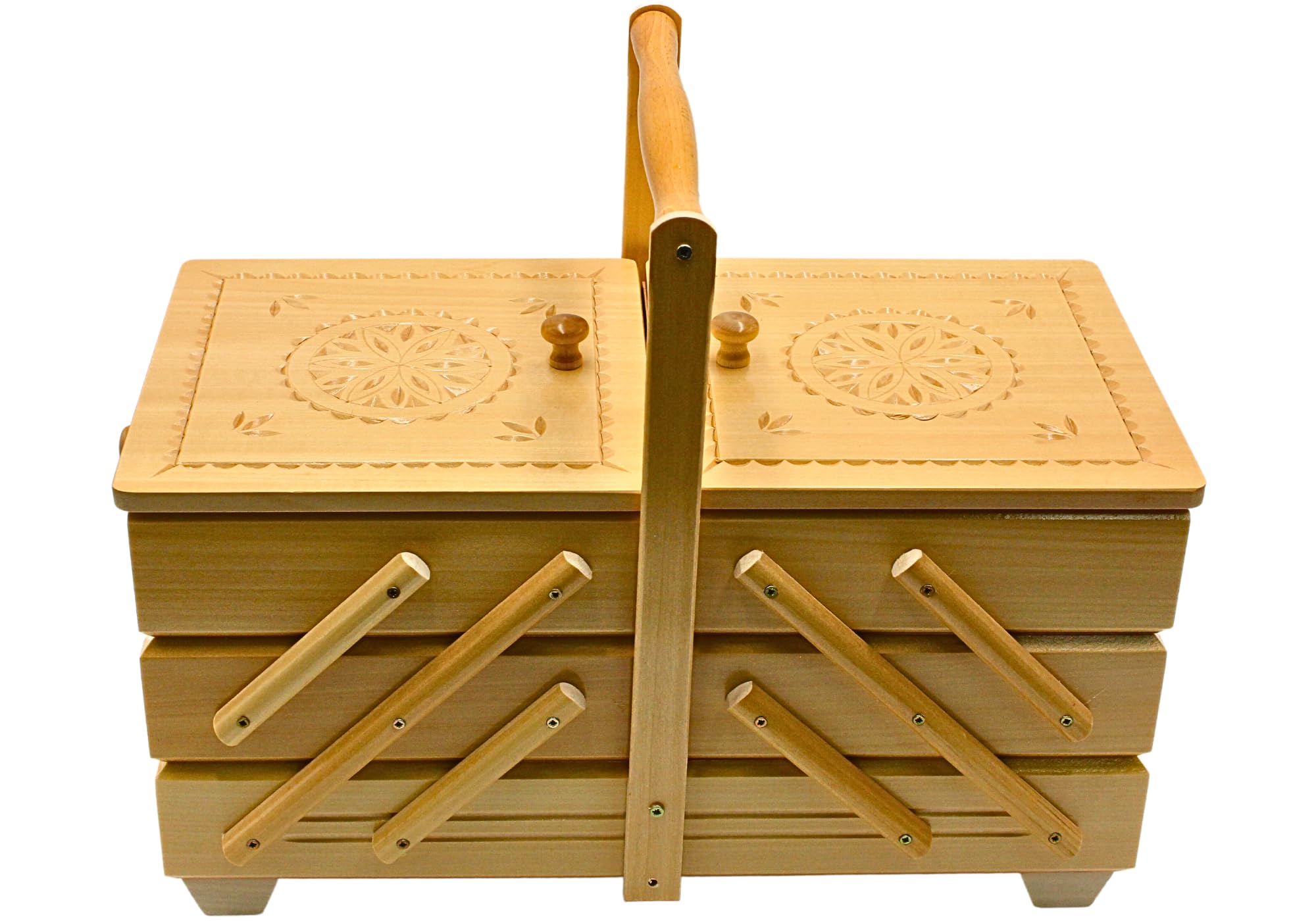 Scatola Da Cucito In Legno A 3 Livelli - 45x23,5x28 Cm Con Scomparti, Cassetto E Design Rosa, Portatile Con Manico - Foto 13