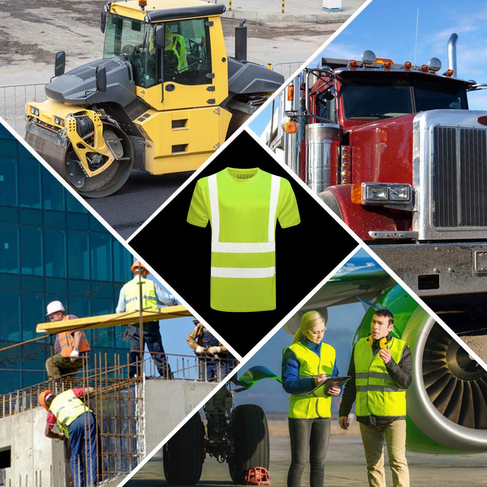 AYKRM Camiseta Transpirable Trabajo Seguridad Reflectante de Alta Visibilidad Amarillo Naranja Fluo