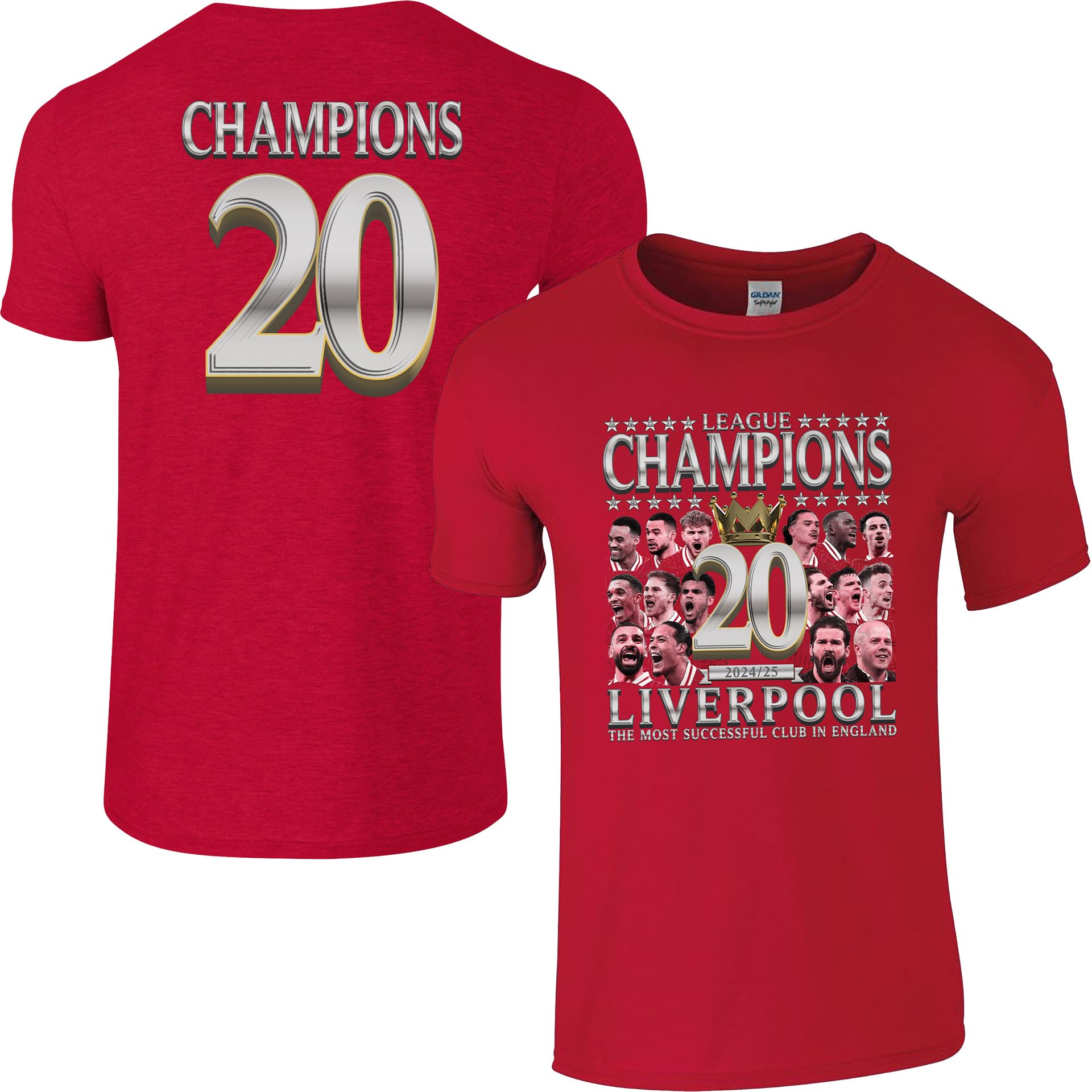 Liverpool Champions T-Shirt - Adult (UK, Alpha, 3XL, Regular, Regular, Red)