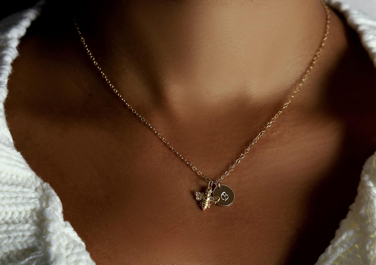Personalized Gold Bee Initial Necklace, Bridesmaid Necklace, Dainty Minimal Save the Bee Jewelry