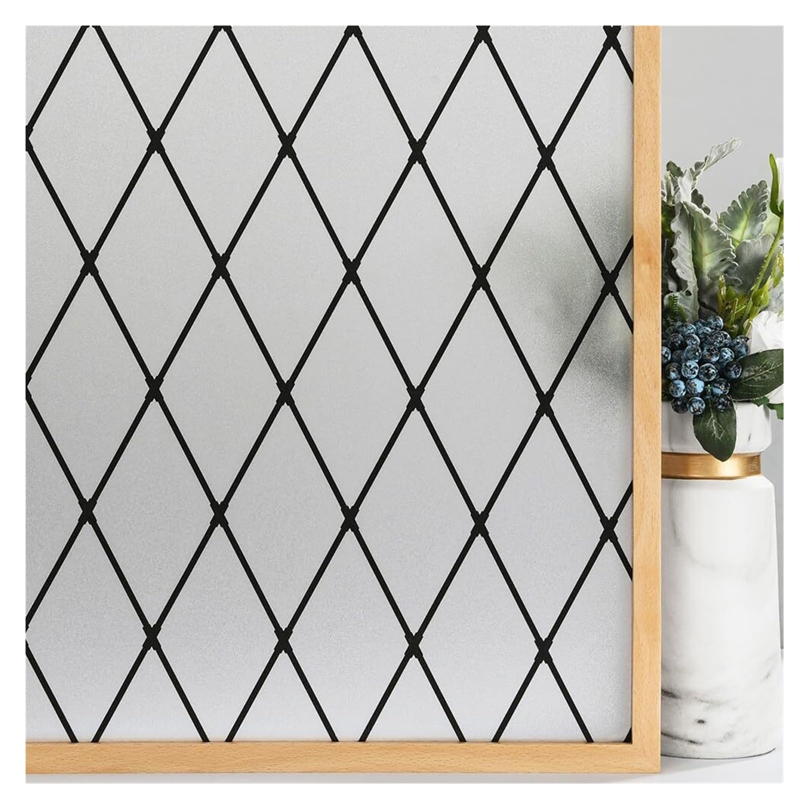 Raamfolie, mat zwart rooster, statisch hechtende raamfolie, privacy-folie, decoratieve glas-in-vinylfolie voor ramen, voor badkamer, thuiskantoor (afmetingen: 45 x 100 cm