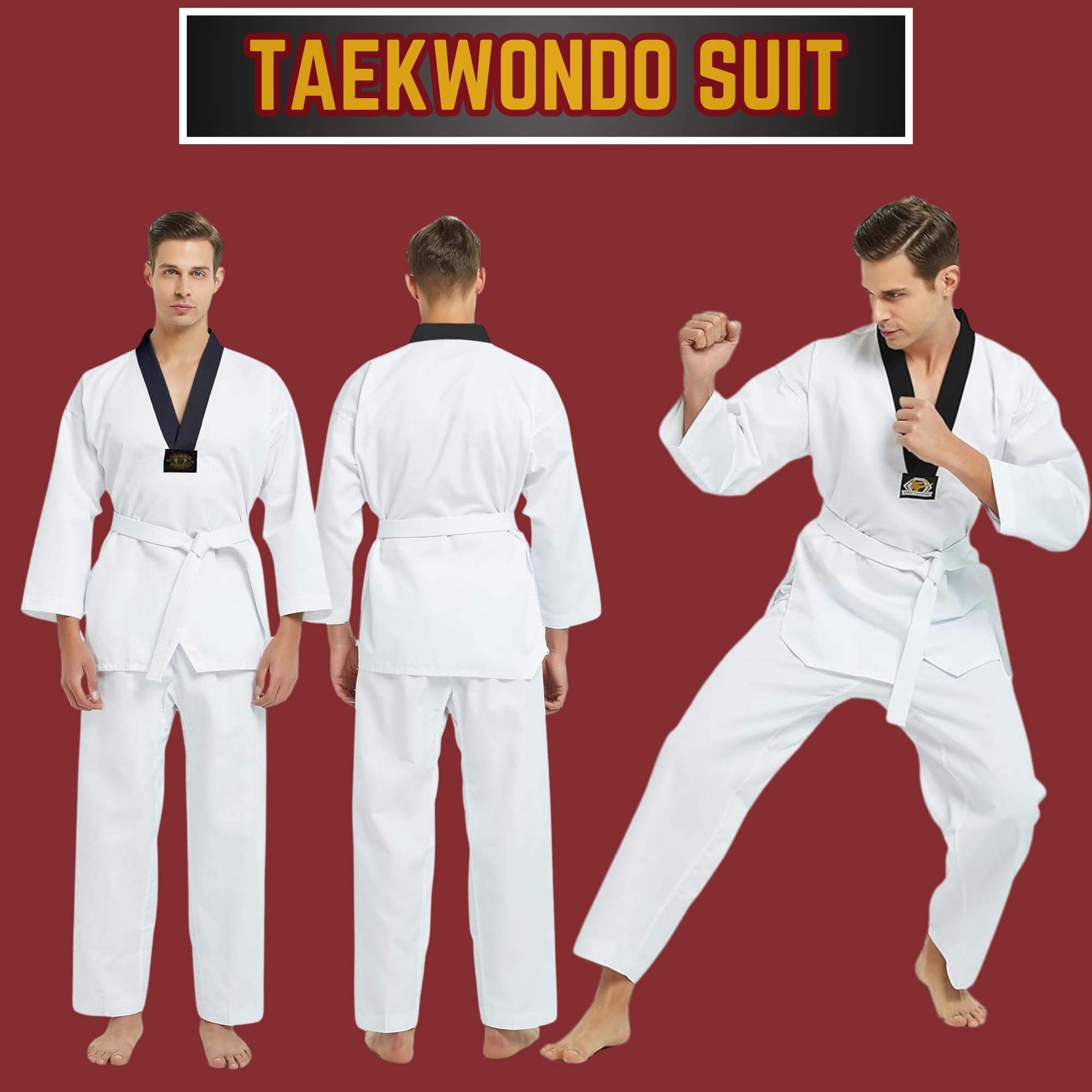 Traje Taekwondo, Kimono Judo BJJ Gi Premium Ligero Cuello en V Negro Uniforme para MMA Artes Marciales Entrenamiento