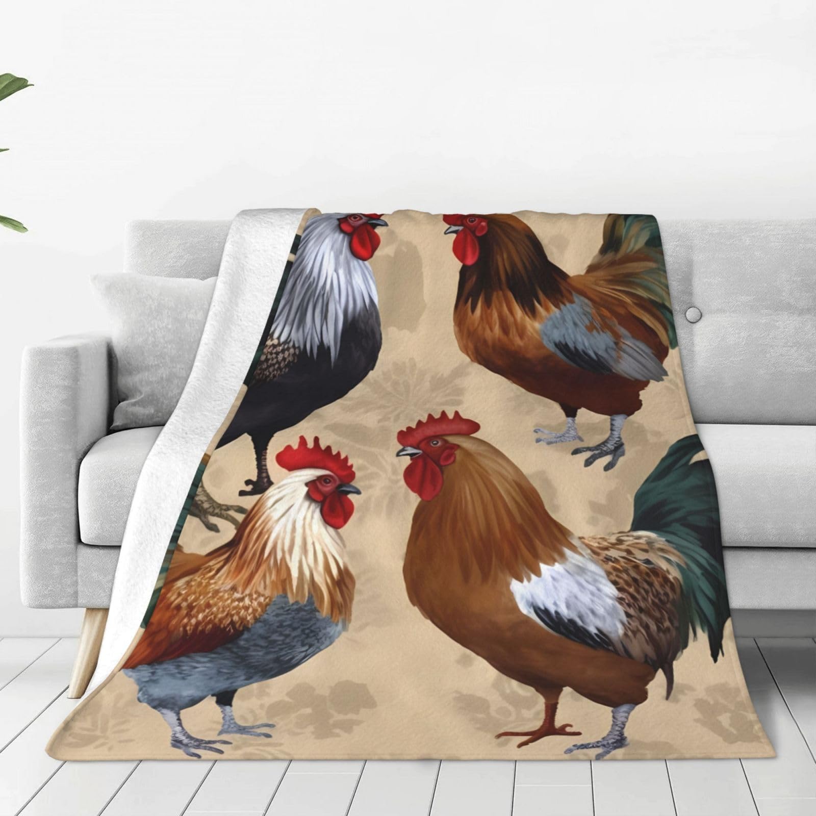 KLOPH Rooster and Chicken Print Throw Blanket 40"x30" Flannel Fluffy Warm Blanket for Couch, Reversible Plush Blankets for Bed, Comfy Fuzzy Blanket for Sofa, Plush Lightweight-Blankets for All Season