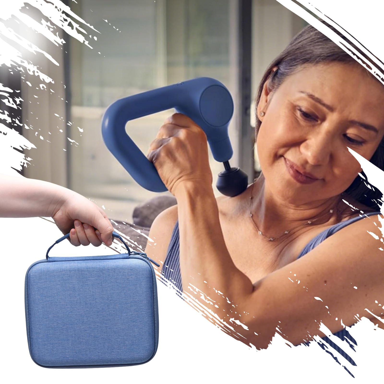 XANAD Funda para pistola de masaje compatible con pistola de masaje de percusión de mano TheraGun, cuello, espalda, pierna/hombro, azul interior: 21 x 17,5 x 6 cm