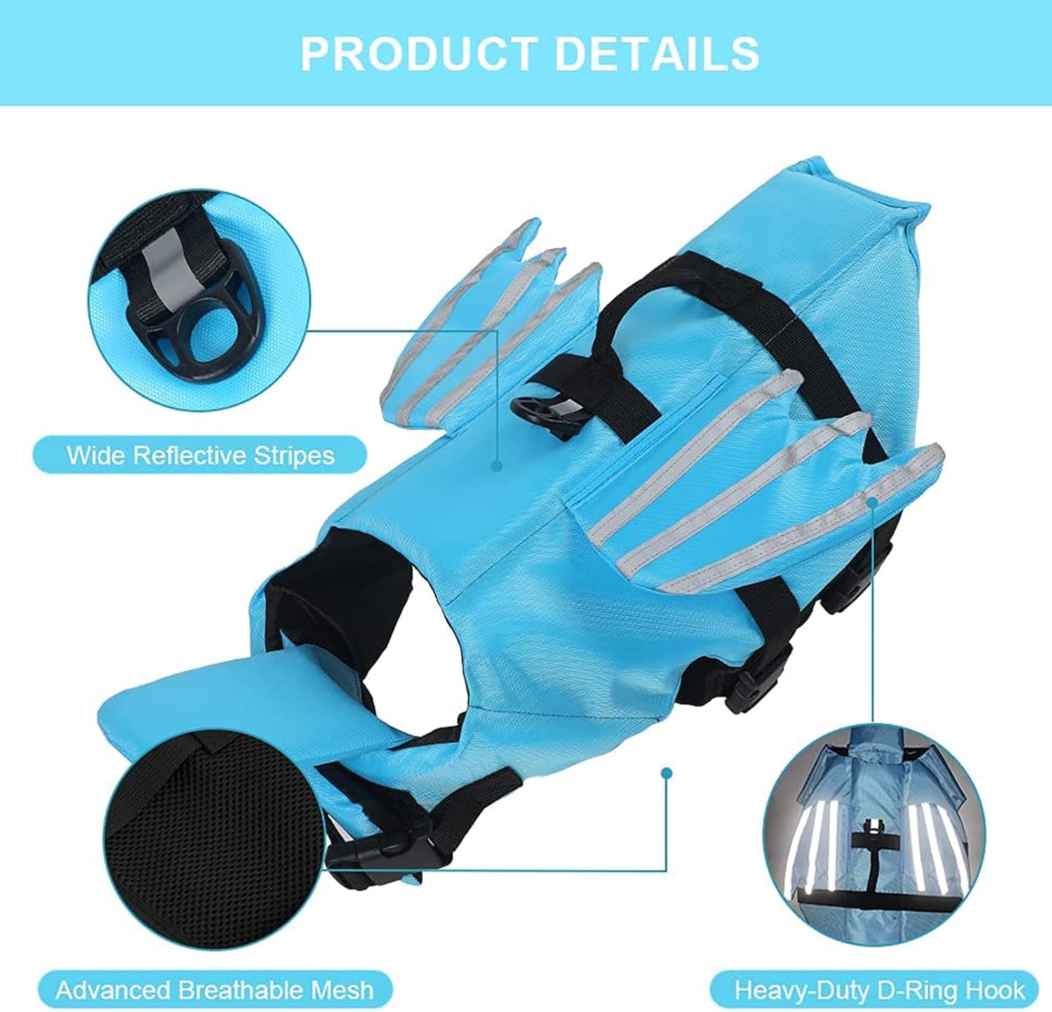 Dog Life Jacket,Pet Floatation Life Vest with Wings,Ripstop Dog Life Vests Dog Lifesaver Preserver Swimsuit with Handle&Reflective for Small, Medium, Large Dogs for Swim, Pool, Beach